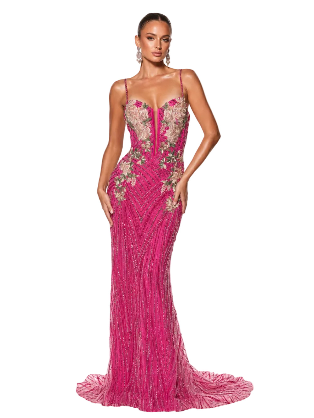 Portia & Scarlett PS25180 Pink Embroidered Sequin Evening Gown – Size 8 / Medium